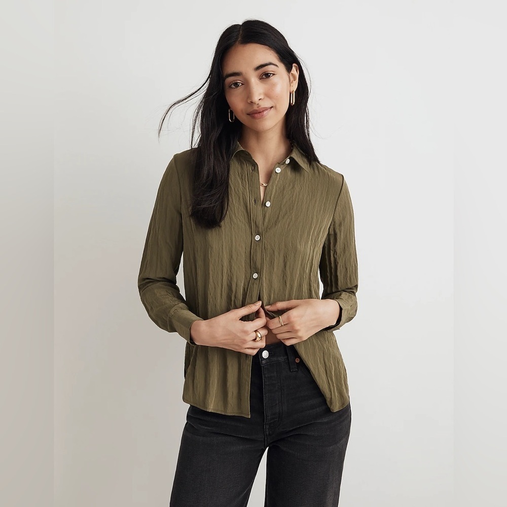 MadeWell Crinkled Button-Up Shirt in Purple NN598